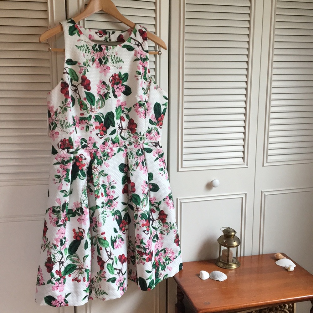 White Cherry Blossom Fit & Flare Dress